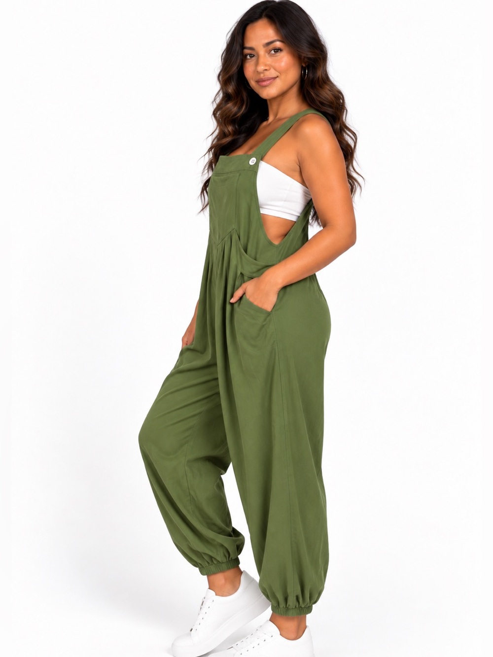 Halara Pockets Waffle Casual Jogger Overalls- Green